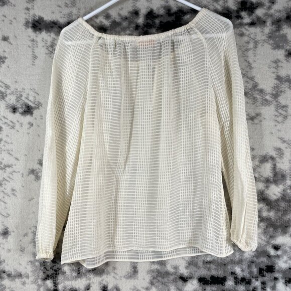 Tory Burch Blouse Womens Size Small Ivory Off The Shoulder Keyhole Neck Sheer - Picture 2 of 7